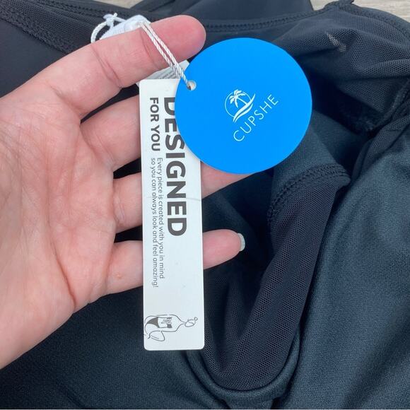 Cupshe Black Forest Adventure Solid Mesh Wrap Front Cutout One Piece Sz.S NWT - Picture 8 of 16